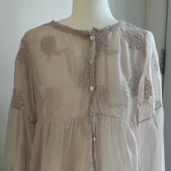 Bella Amore Italy Dusty Rose Sheer Silk-Blend Gauze Embroidered Blouse – EU L - Picture 5 of 13